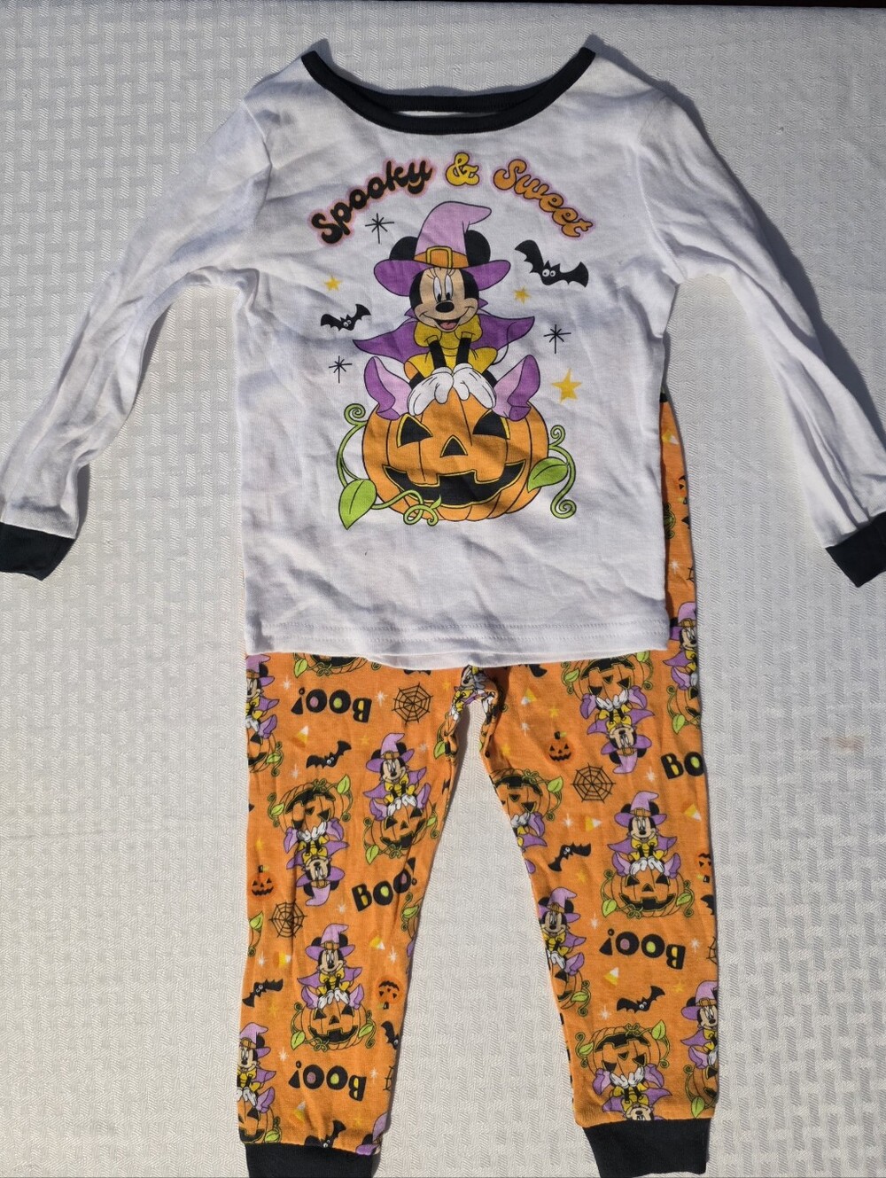 Disney Minnie Mouse Spooky & Sweet Halloween Kids Pajama Set - White & Orange